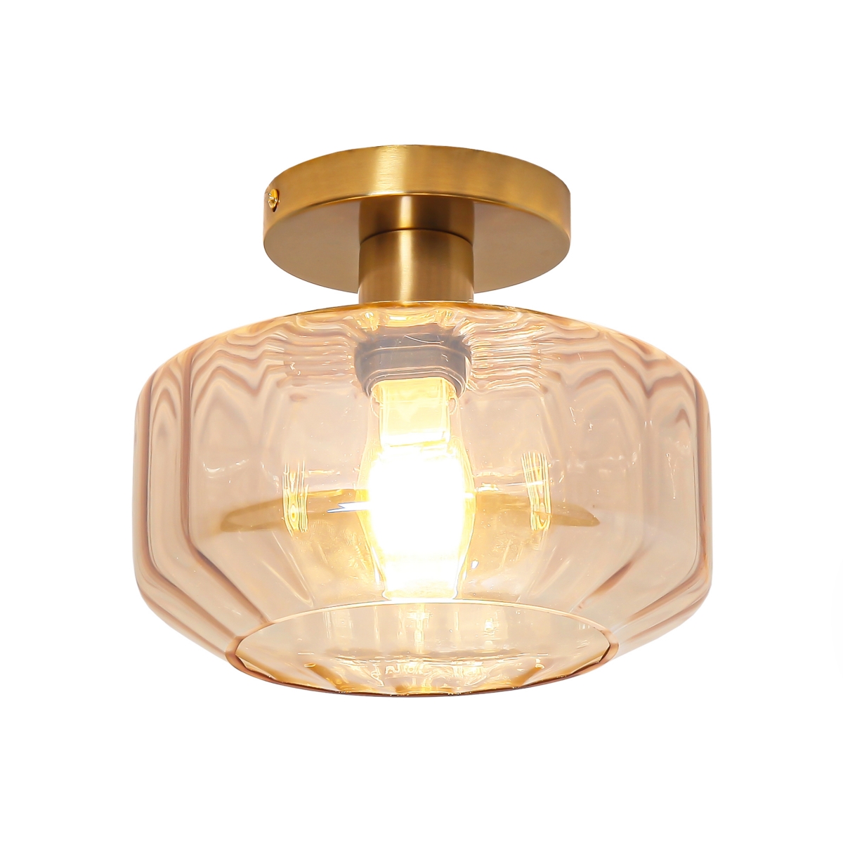 Parrot Uncle Vintage Amber Glass Semi Flush Mount Ceiling Light