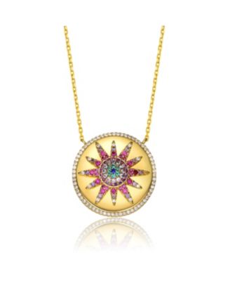 Teens/Young Adults Sterling Silver 14K Gold Plated Multi Color Cubic Zirconia Necklace