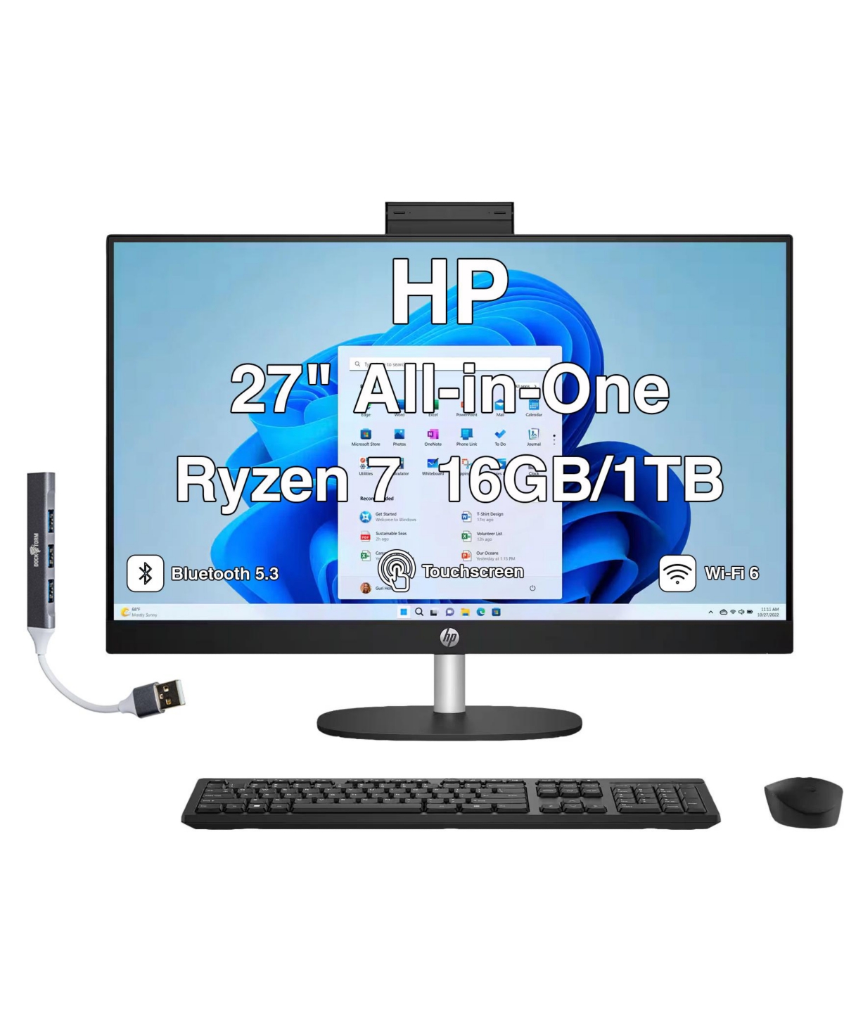 Hp 27 All-in-One 27" Touchscreen Fhd with Amd Ryzen 7 7730U, 16GB DDR4, 1TB Ssd, Windows 11 Pro