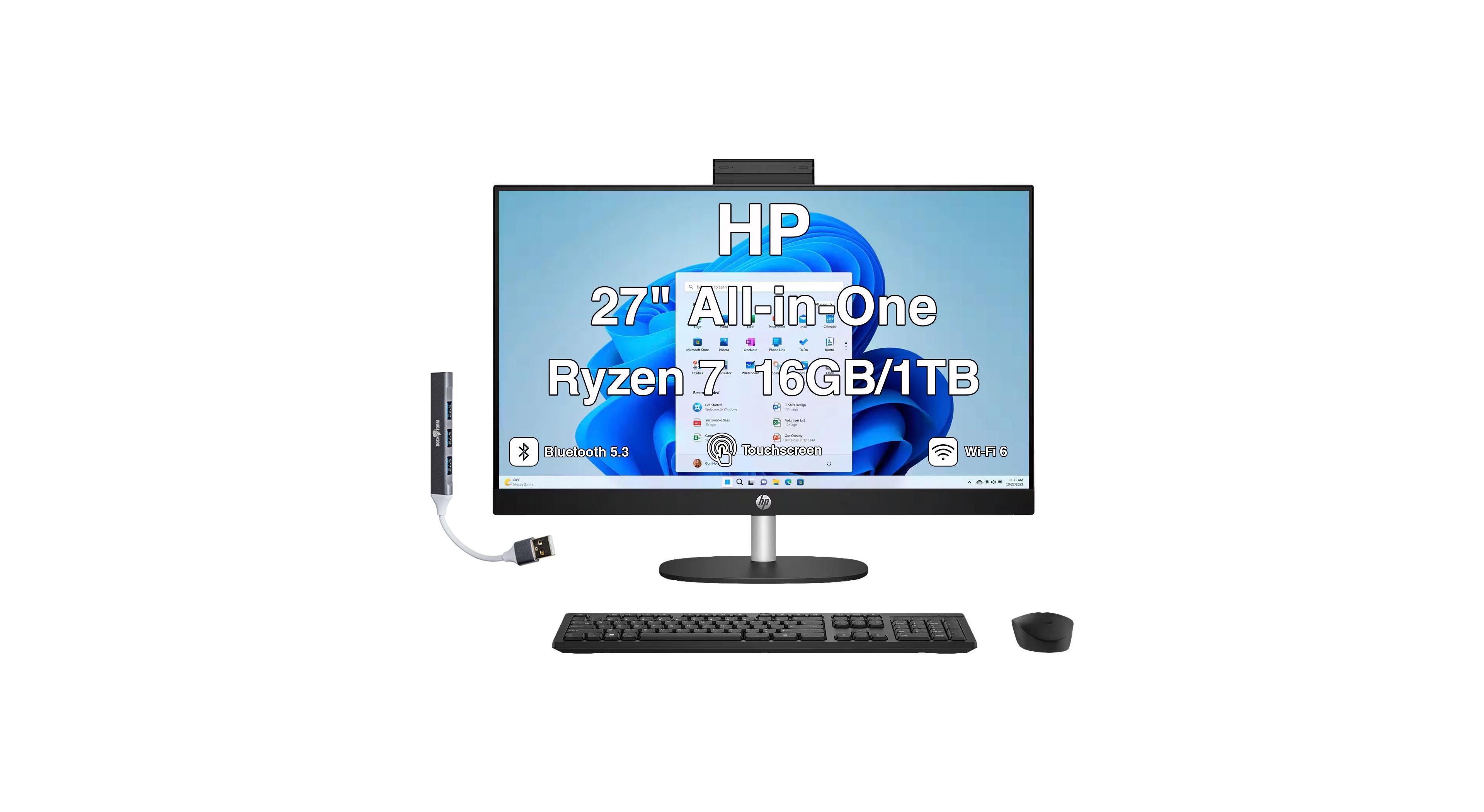 Hp 27 All-in-One 27" Touchscreen Fhd with Amd Ryzen 7 7730U, 16GB DDR4, 1TB Ssd, Windows 11 Pro