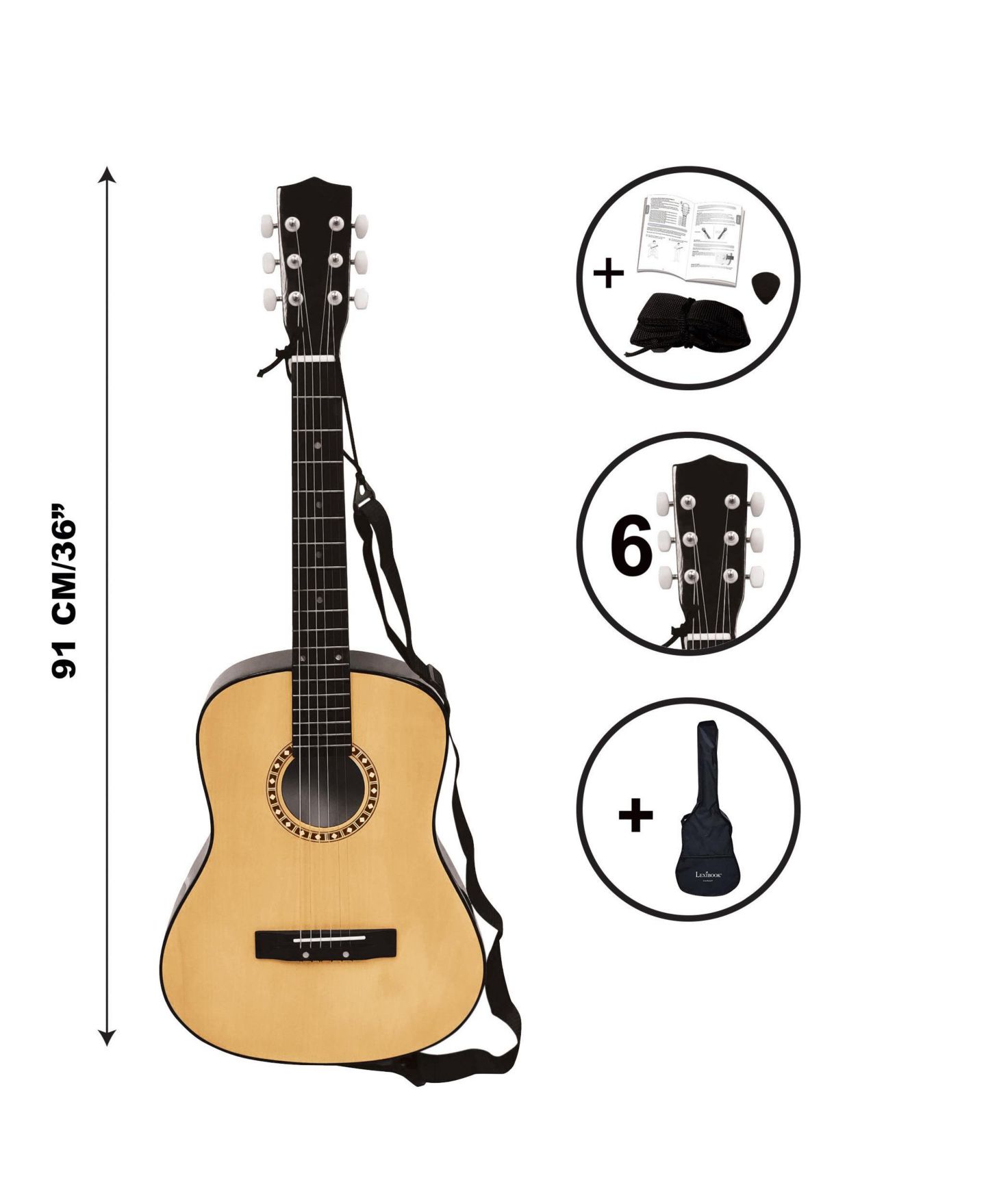 Детские игрушки Lexibook Wooden Acoustic Guitar Learn to Play 6 Nylon Strings, Ages 6+ — фото 2