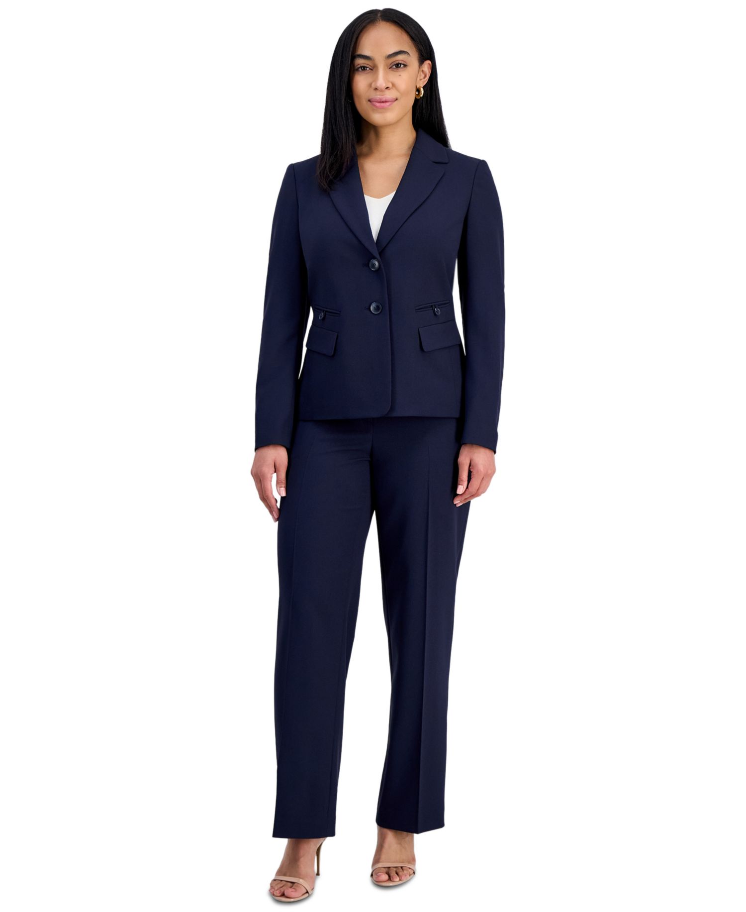 Women's Four-Pocket Jacket & Fly-Front Wide-Leg Pants Suit