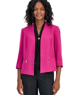Women's Collarless Zip-Pocket Cuffed-Sleeve Blazer