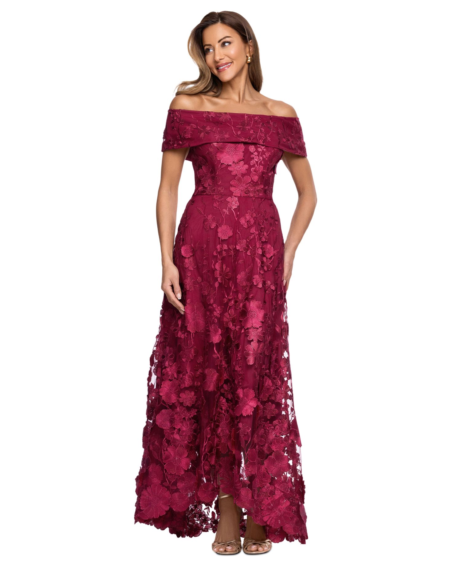Women's Off-The-Shoulder Embroidered Floral Ball Gown