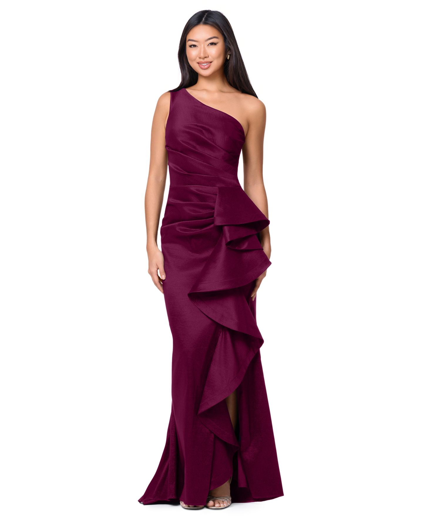 Женские платья Betsy & Adam Petite One-Shoulder Ball Gown, цвет: Мокко — фото 6