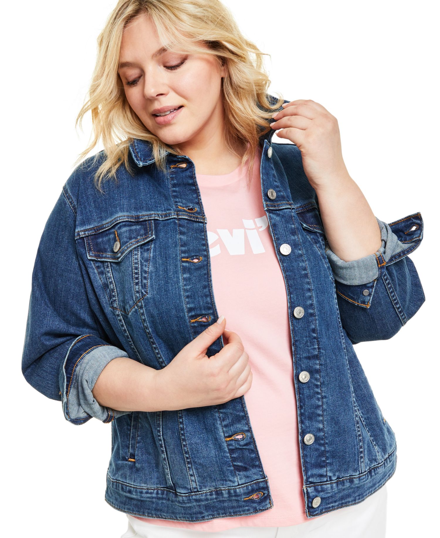 Plus Size Button-Down Original Denim Trucker Jacket