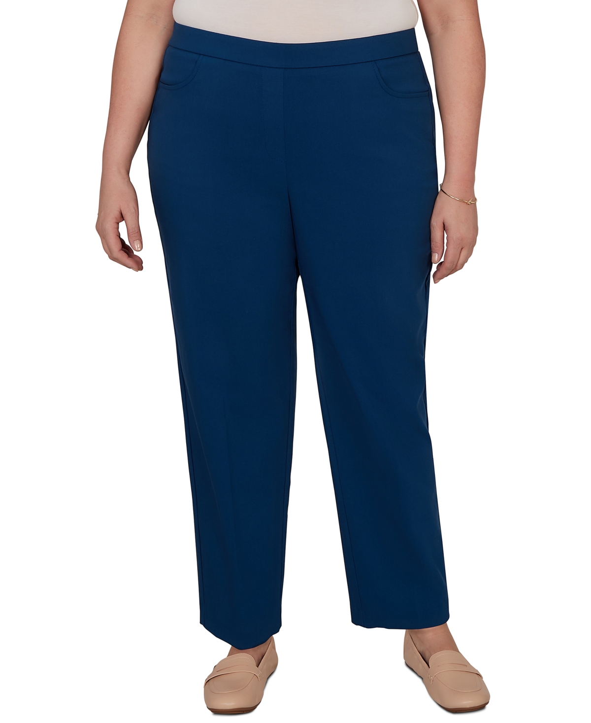 Alfred Dunner Plus Size Colored Allure Stretch Short Length Pants - Cadet Blue