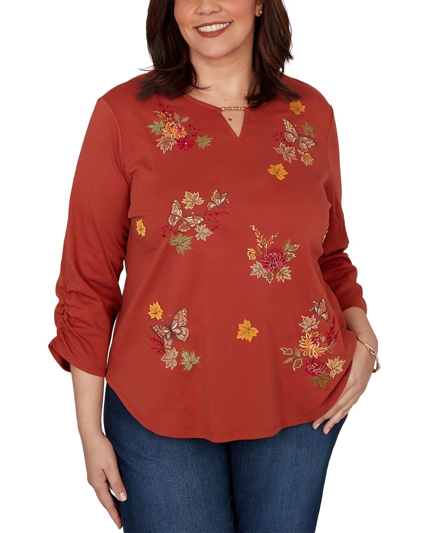 Plus Size Tossed Floral Butterfly Top