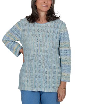 Women's Provence Scalloped Stripes Textured Sweater