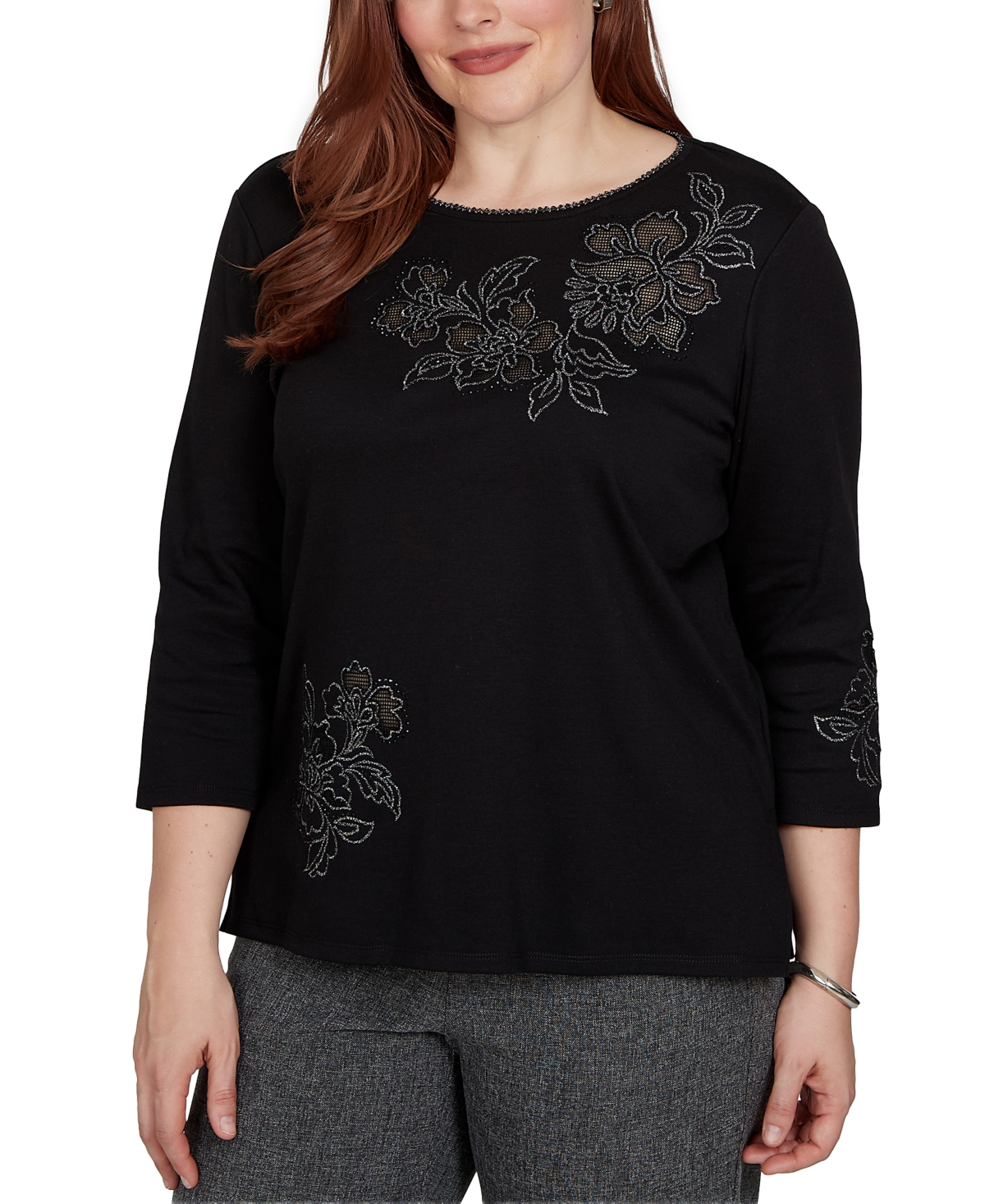 Alfred Dunner Petite Crewneck 3/4-Sleeve Knit Top