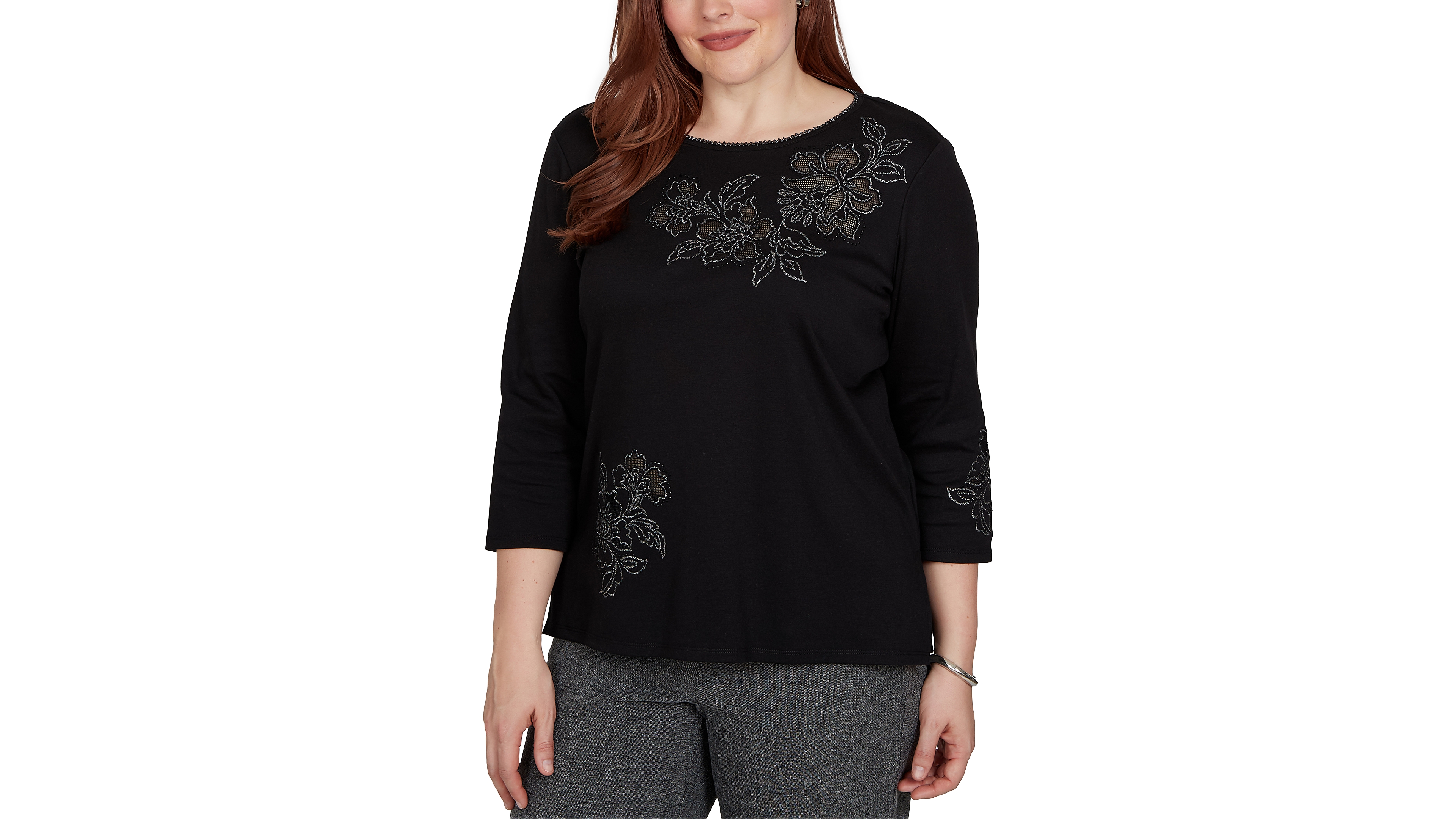 Alfred Dunner Petite Crewneck 3/4-Sleeve Knit Top