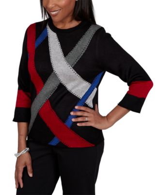 Petite 3/4-Sleeve Crewneck Colorblock Sweater