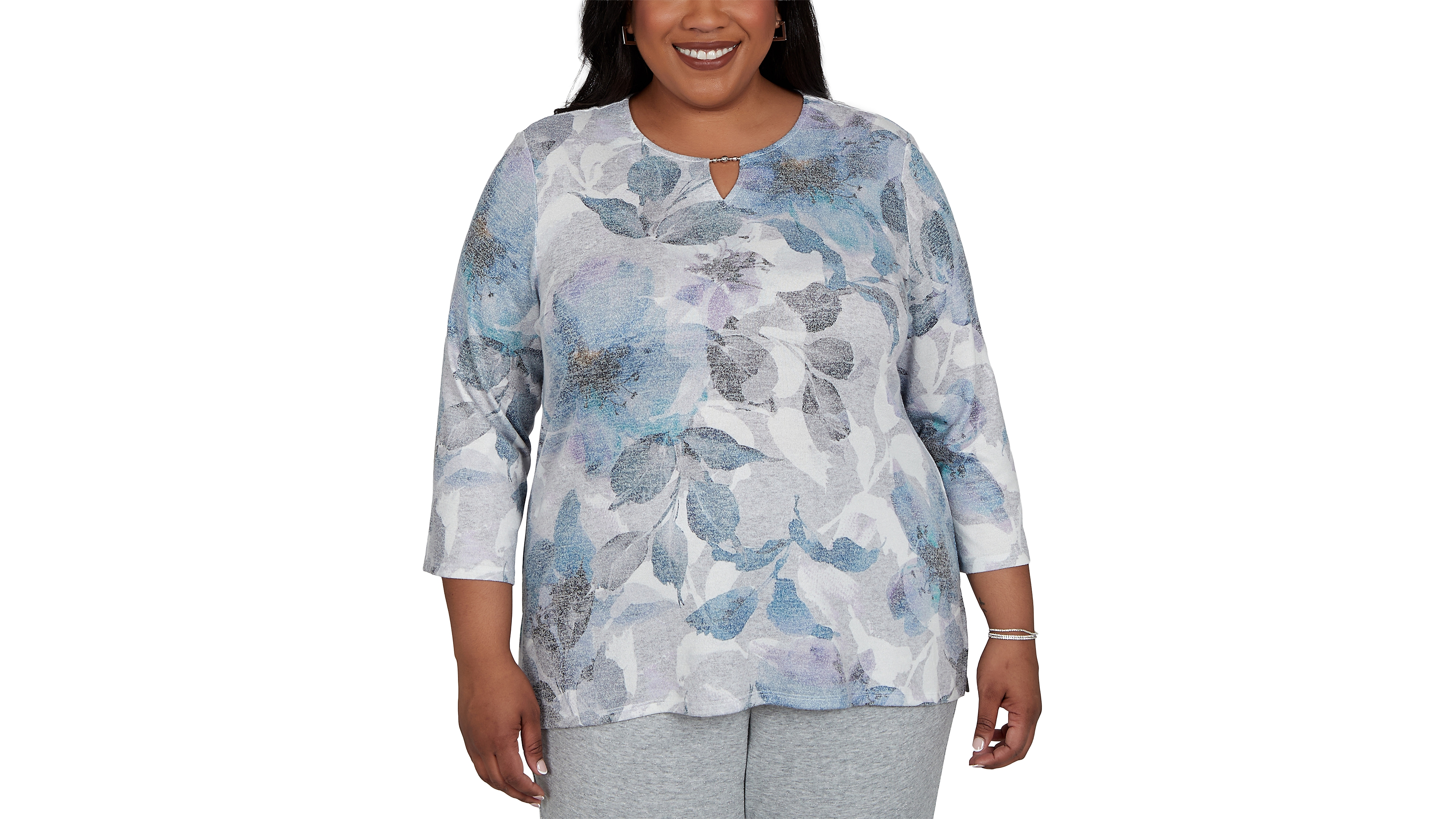 Alfred Dunner Plus Floral-Print 3/4-Sleeve T-Shirt