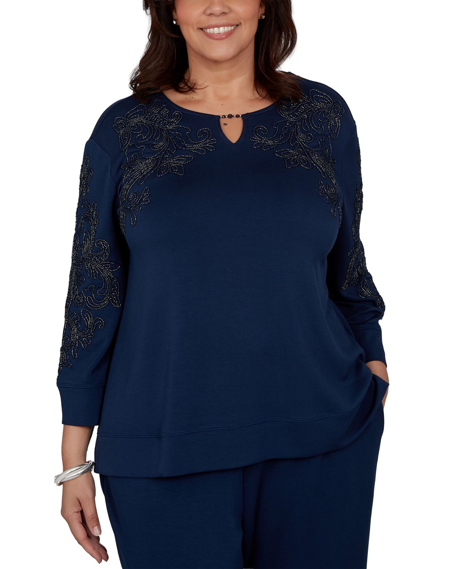 Plus Size Embellished 3/4-Sleeve Knit Top