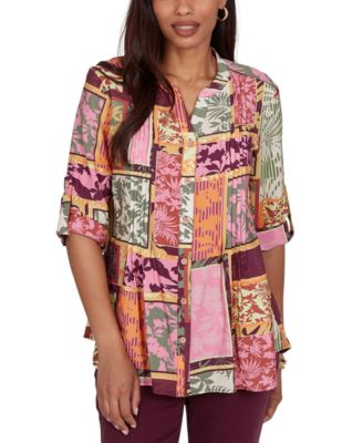 Petite Tropical Patchwork Voile Button-Front Top