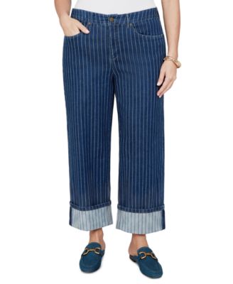 Plus Size Pinstripe Wide Cuff Denim Jeans