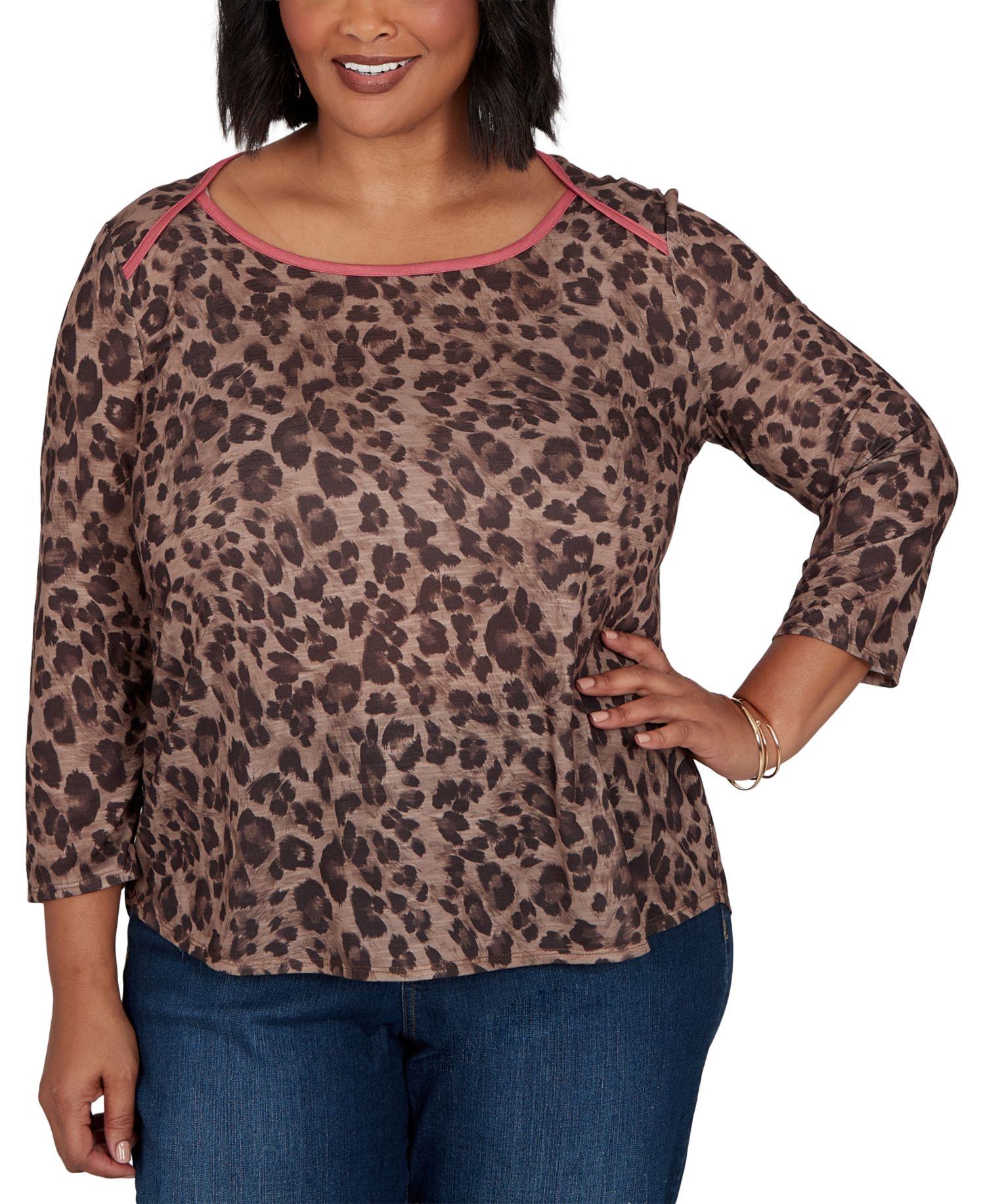 Plus Size Cheetah Print Knit Top