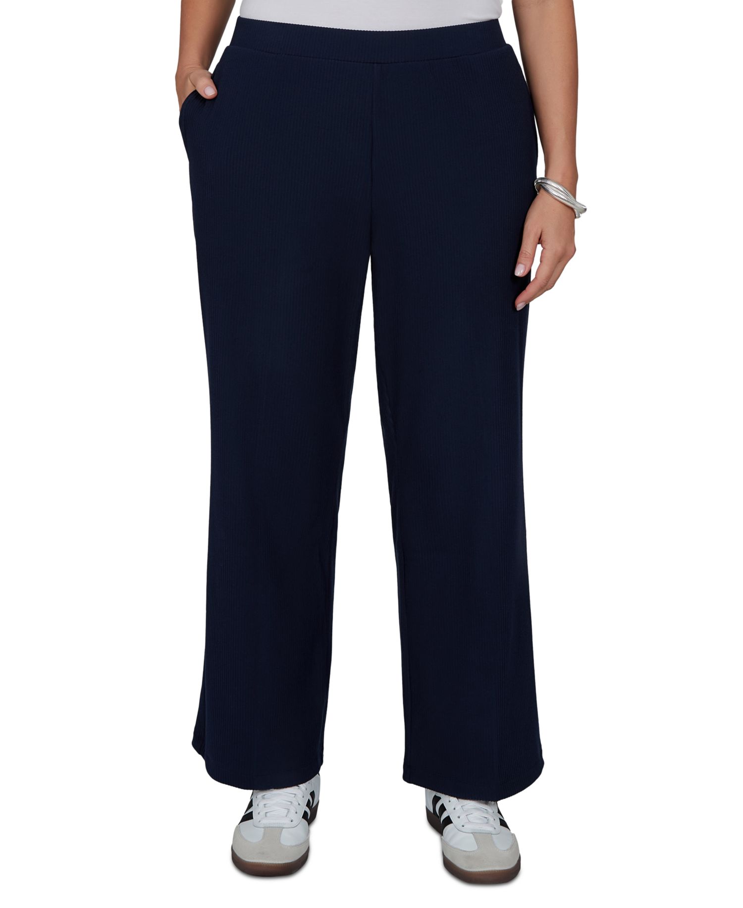 Plus Size Wide-Leg Pull-On Ribbed Pants