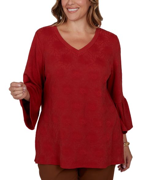 Женская блузка Ruby Rd. Plus Size V-Neck Floral Bell-Sleeve, цвет: Кирпичный