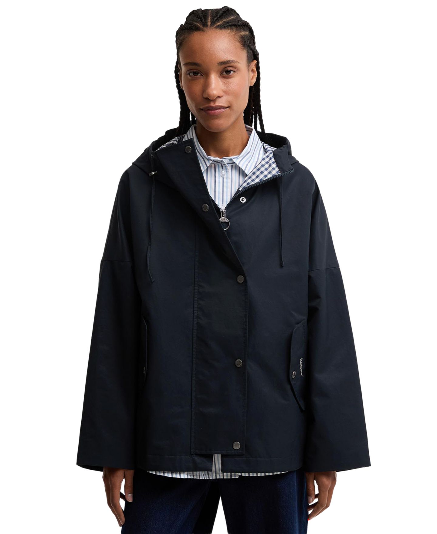 Женская куртка Barbour Kingswood Showerproof Hooded, цвет: Тёмно-синий / Тёмно-синий в мелкую клетку — фото 1