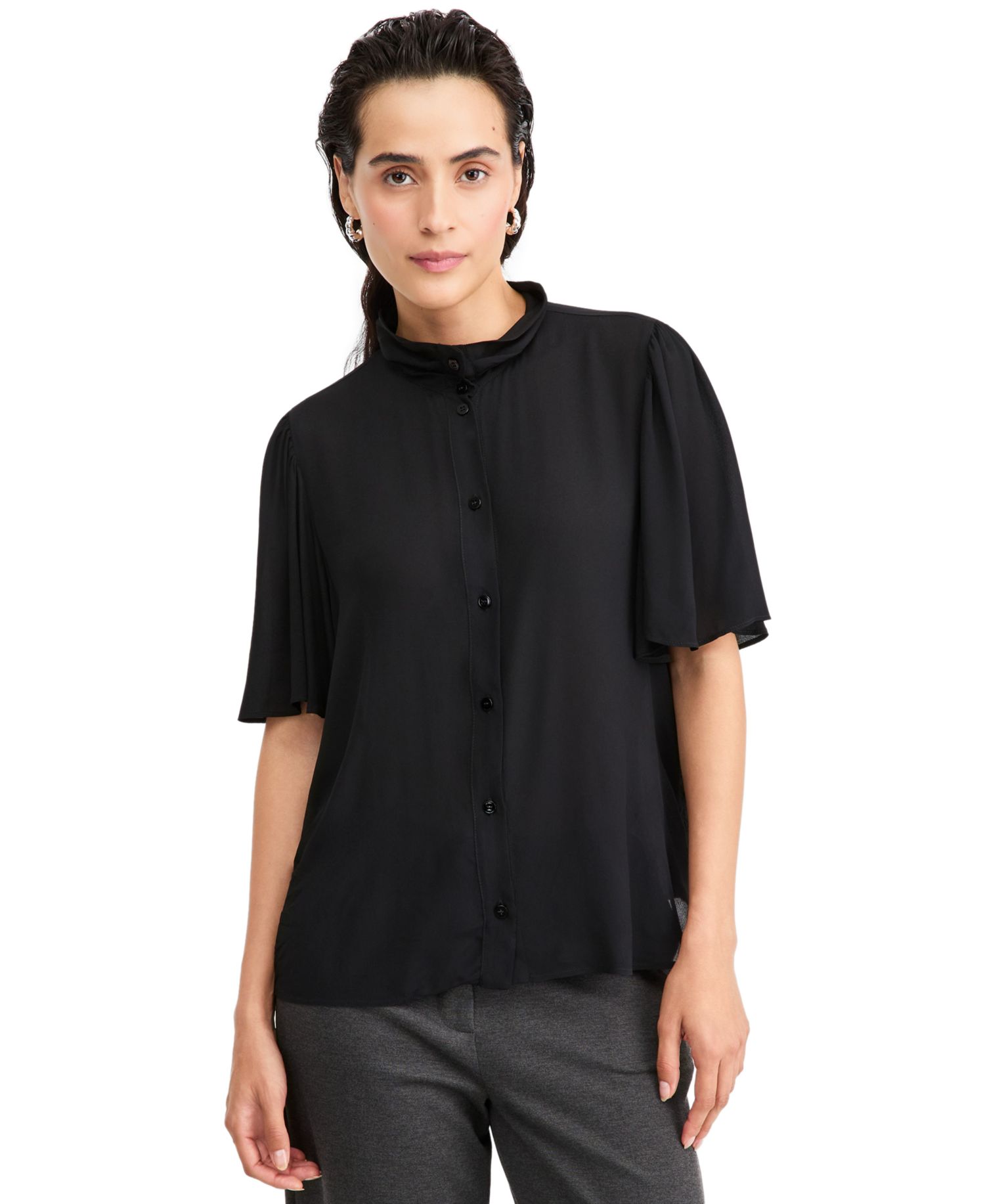 Women's Emmseggio Petal-Sleeve Mock Neck Shirt