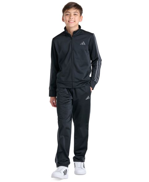 adidas Boys' 8-20 Full-Zip Mock-Neck Straight-Leg Jacket and Pants, 2-Piece Set, цвет: Чёрный / Серый