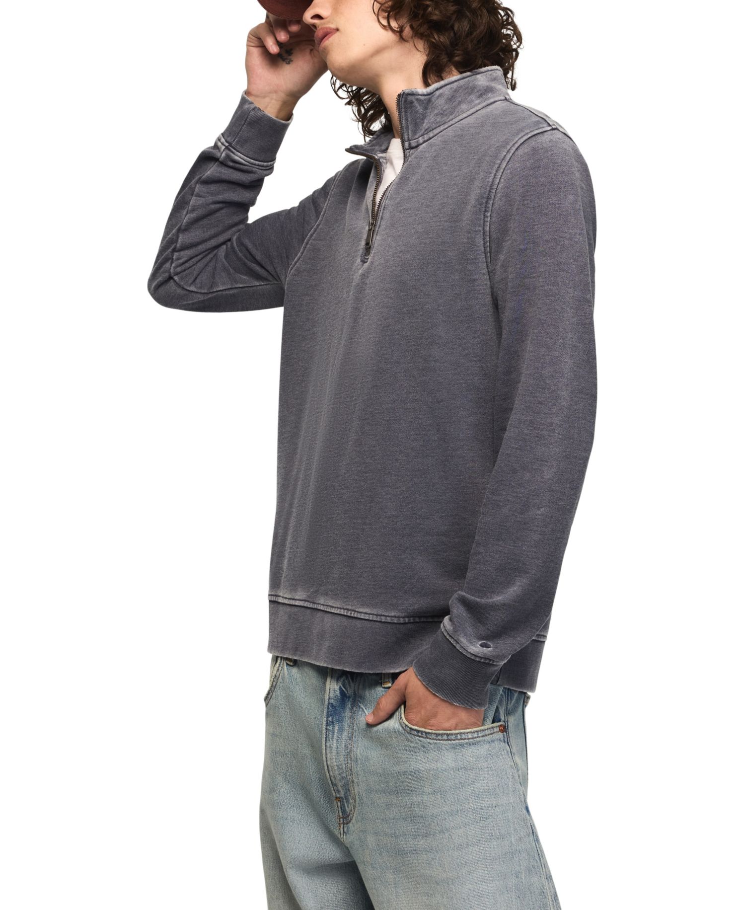 Men's Venice Burnout Mockneck French-Terry Quarter-Zip Fleece Sweatshirt