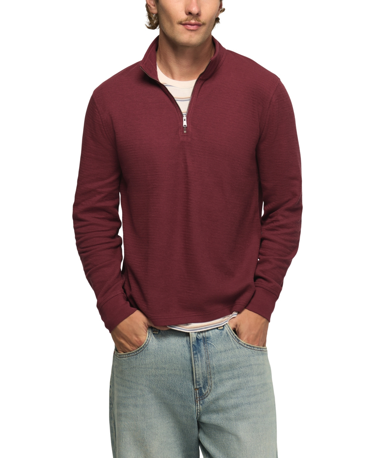 Lucky Brand Men's Mock Neck Quarter-Zip Textured Pullover Sweater