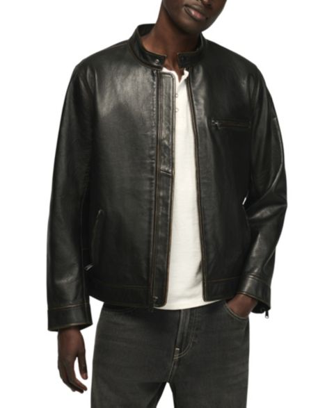 Мужская куртка Lucky Brand Bonneville Full-Grain Moto Leather, цвет: Чёрный