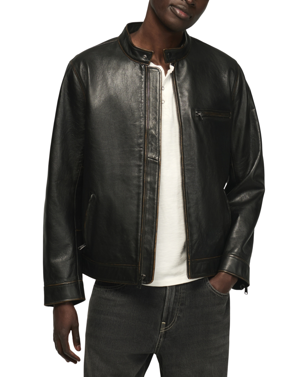 Lucky Brand Men's Bonneville Full-Grain Moto Leather Jacket