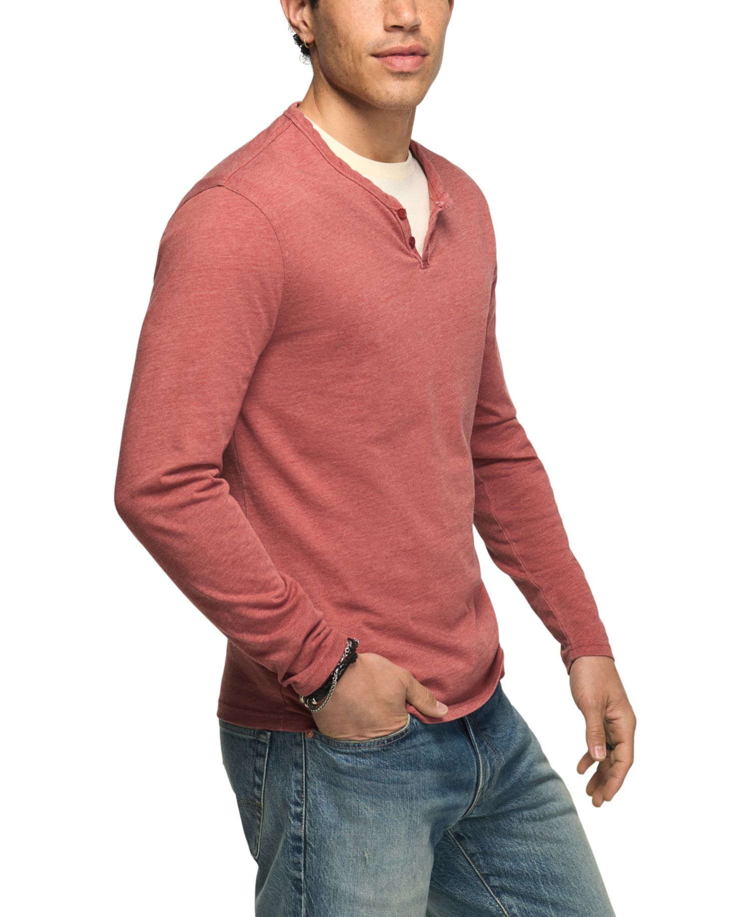Men's Venice Notch-Neck Burnout Long-Sleeve Henley