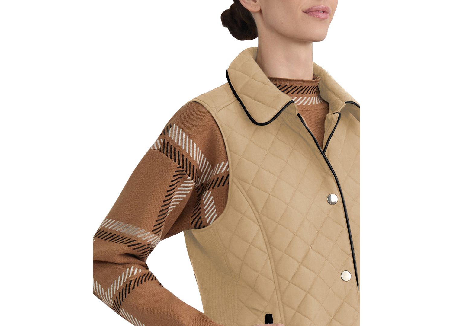 Women's Quilted Faux Leather Piping Vest