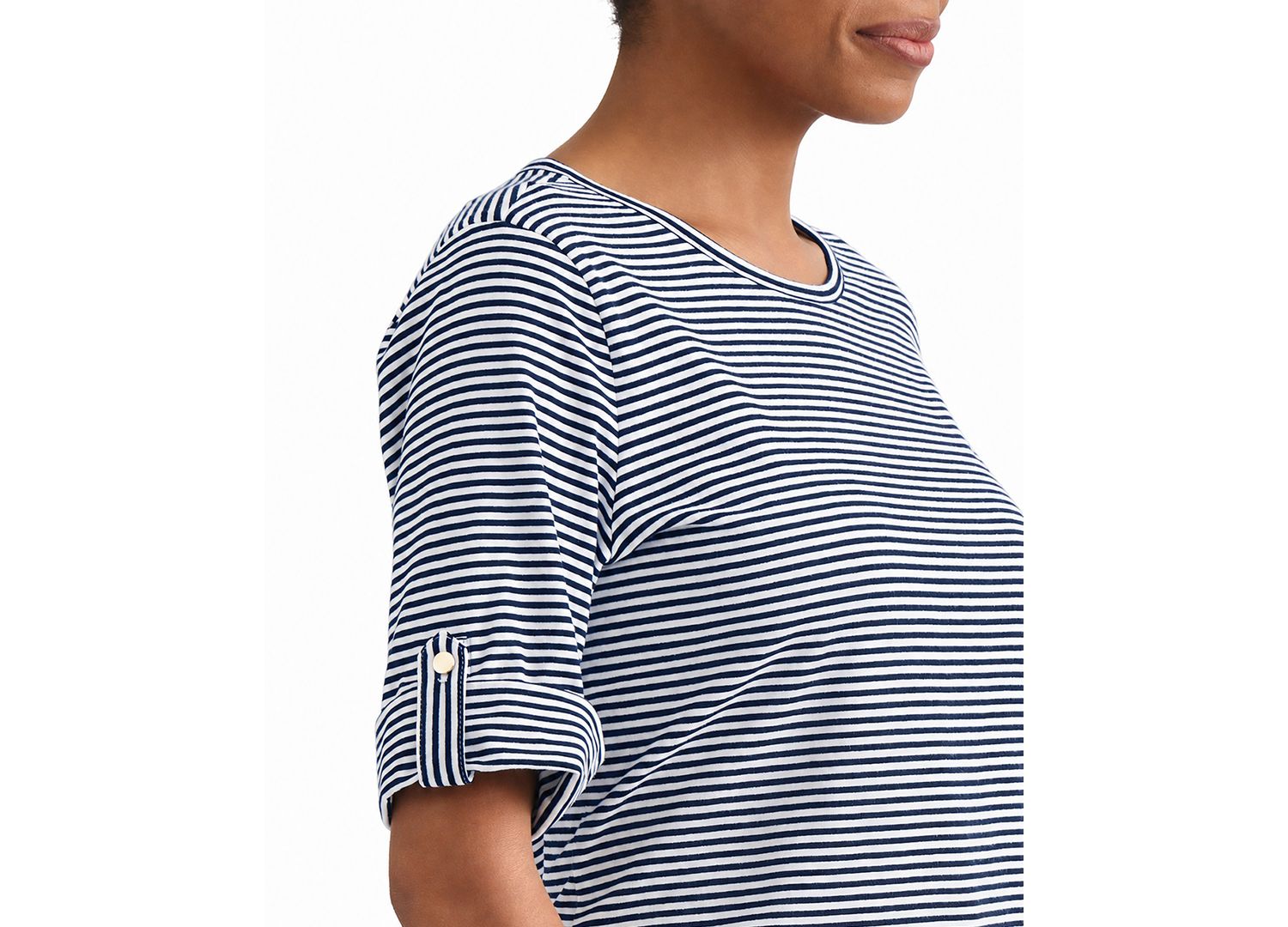 Women's Striped Elbow-Length Roll-Cuff T-Shirt