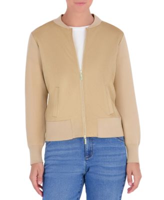 Women's Collared Faux-Suede Bomber Jacket
