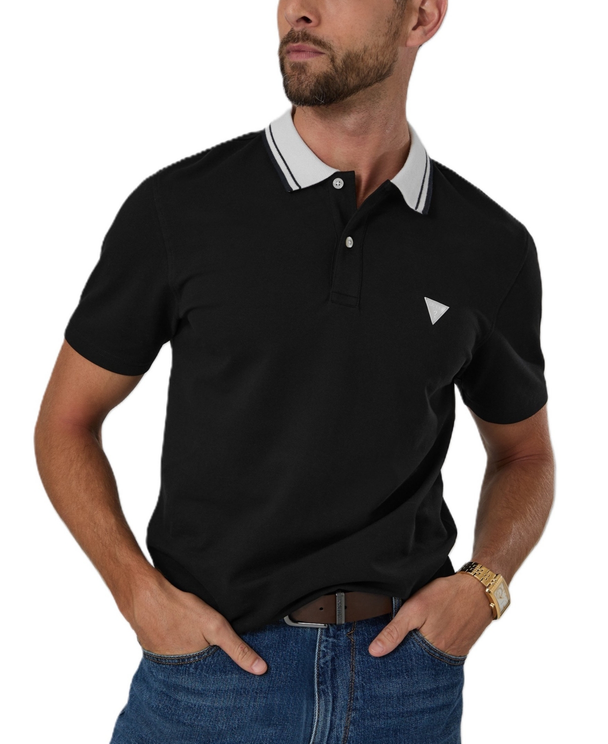 Guess Men's Stretch Pique Slim-Fit Polo Shirt - Black