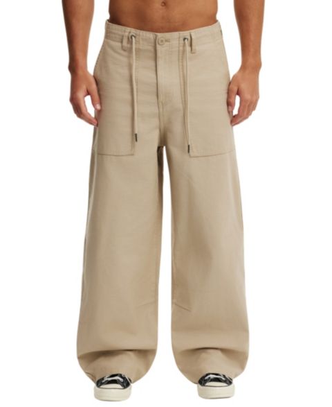 Мужские брюки Cotton On Super Baggy Utility Wide-Leg Cotton-Slub, цвет: Серо-бежевый