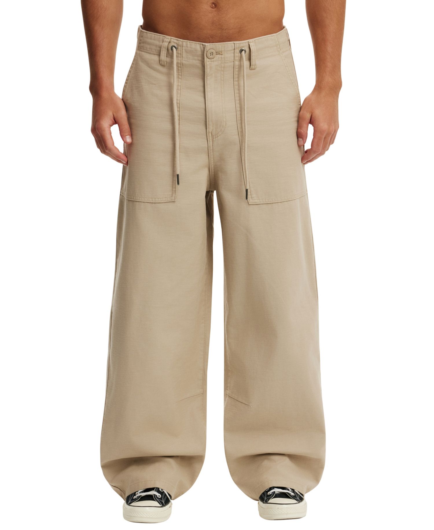 Men's Super Baggy Utility Wide-Leg Cotton-Slub Pants
