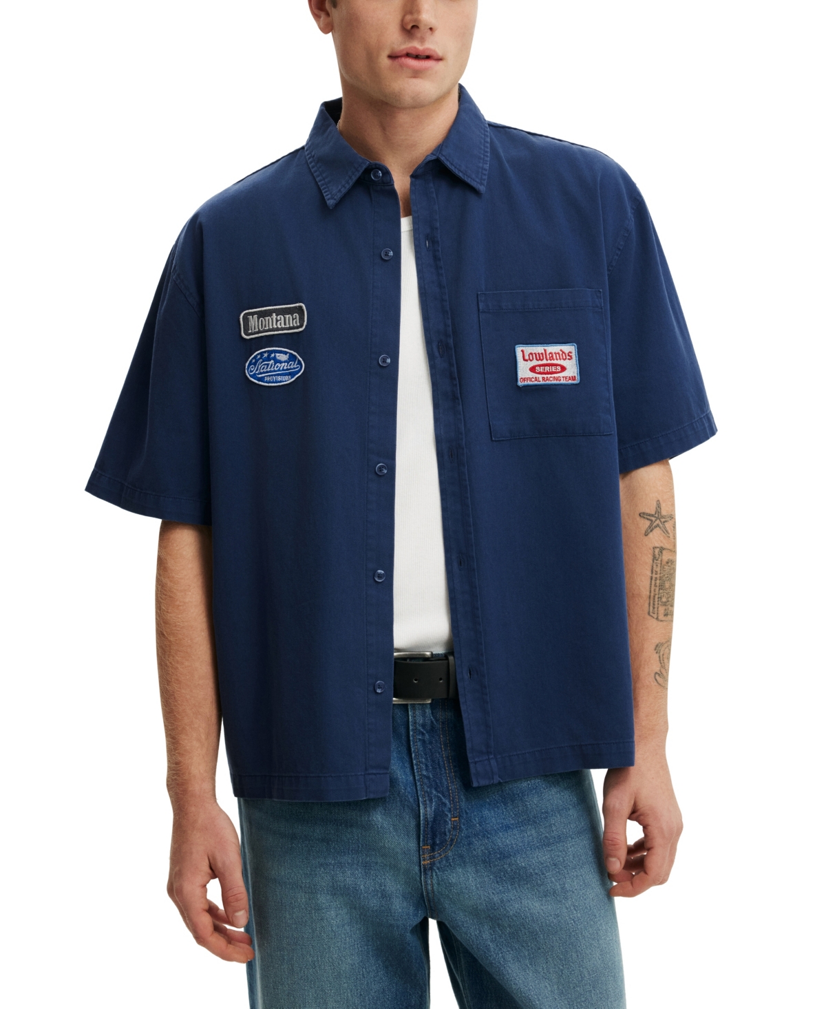 Cotton On Men's Darcy Classic-Fit Short-Sleeve Button-Up Shirt - Indigo