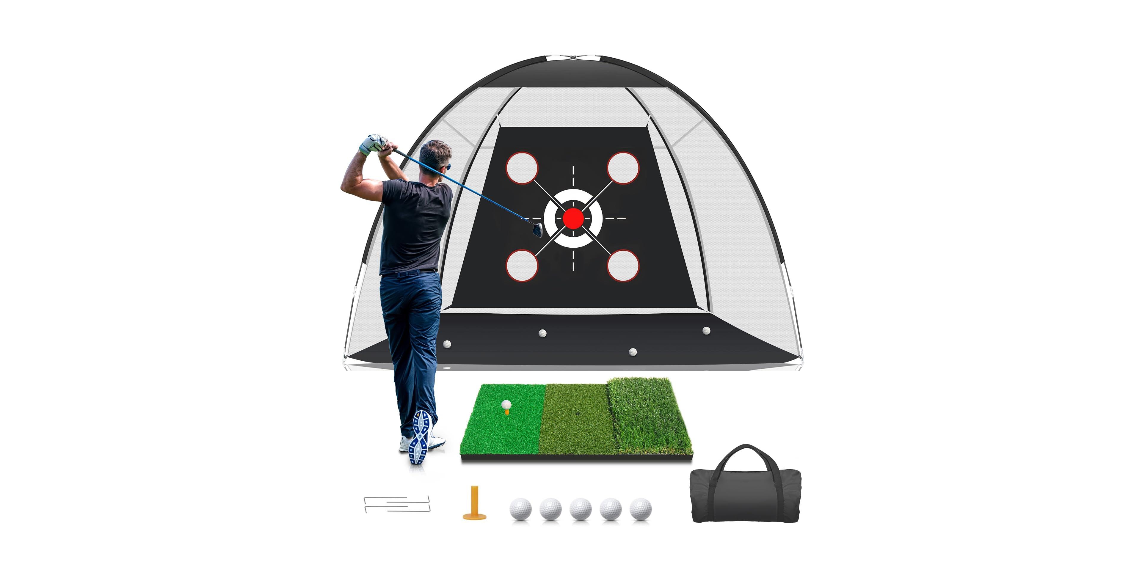 Sportneer 10x7ft Golf Practice Net With Turf Mat Driving Chipping Swing Training Aid For Indoor Outdoor