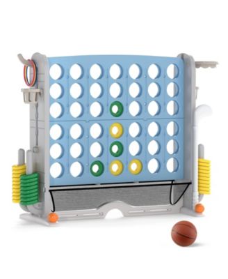Jumbo 4-to-Score Game, 4-in-1 Backyard Game Set with Ring Toss, Basketball Hoop, Mini Golf and 3 Adjustable Heights, Blue and Orange