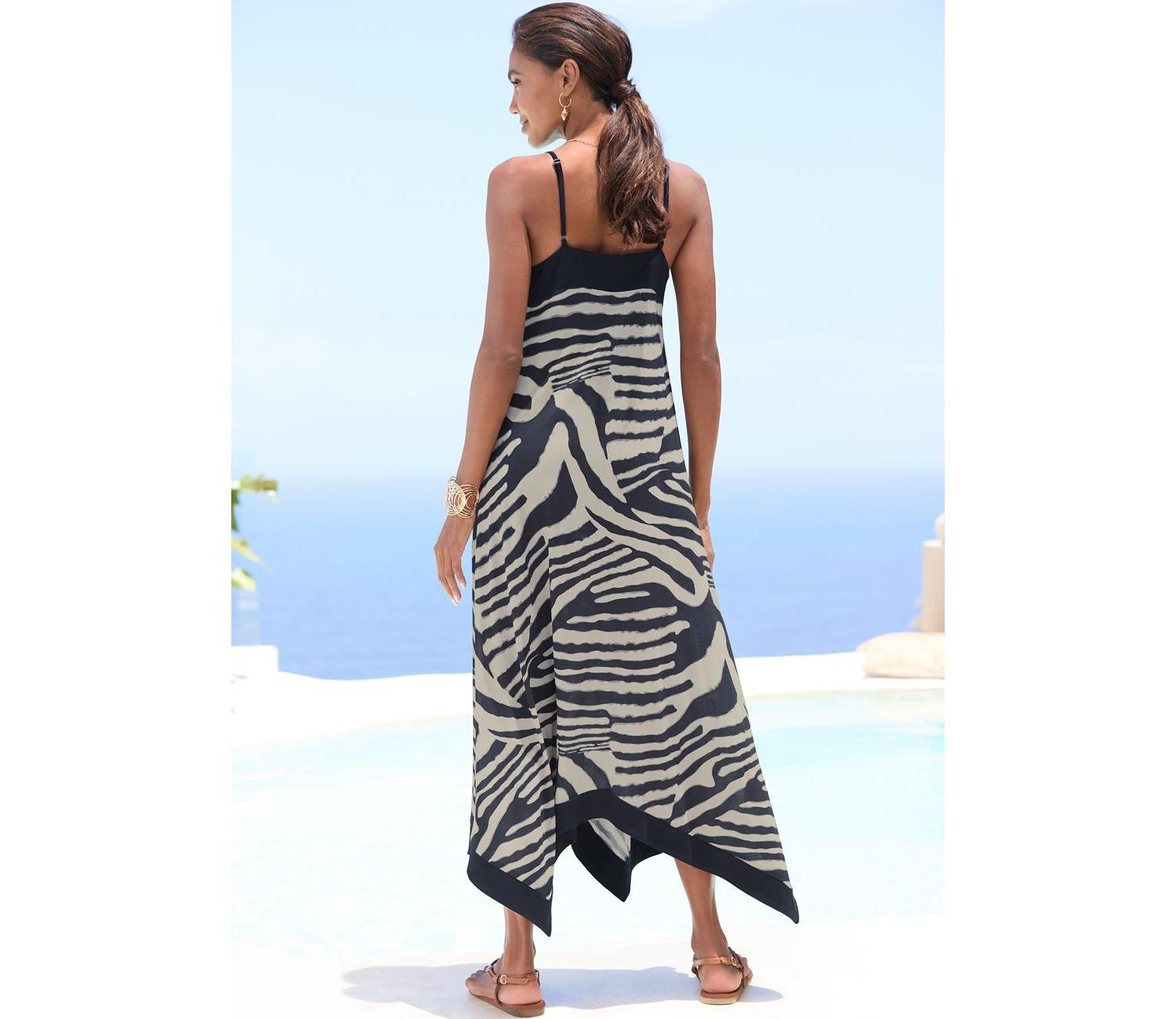 Women's Color-Block Deep V-Neckline Animal-Print Midi Dress