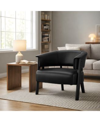 Faux Leather Wingback Accent Chair with Solid Wood Legs