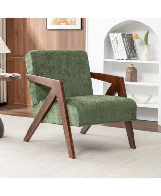 Mid Century Modern Linen Accent Chair with Wood Frame