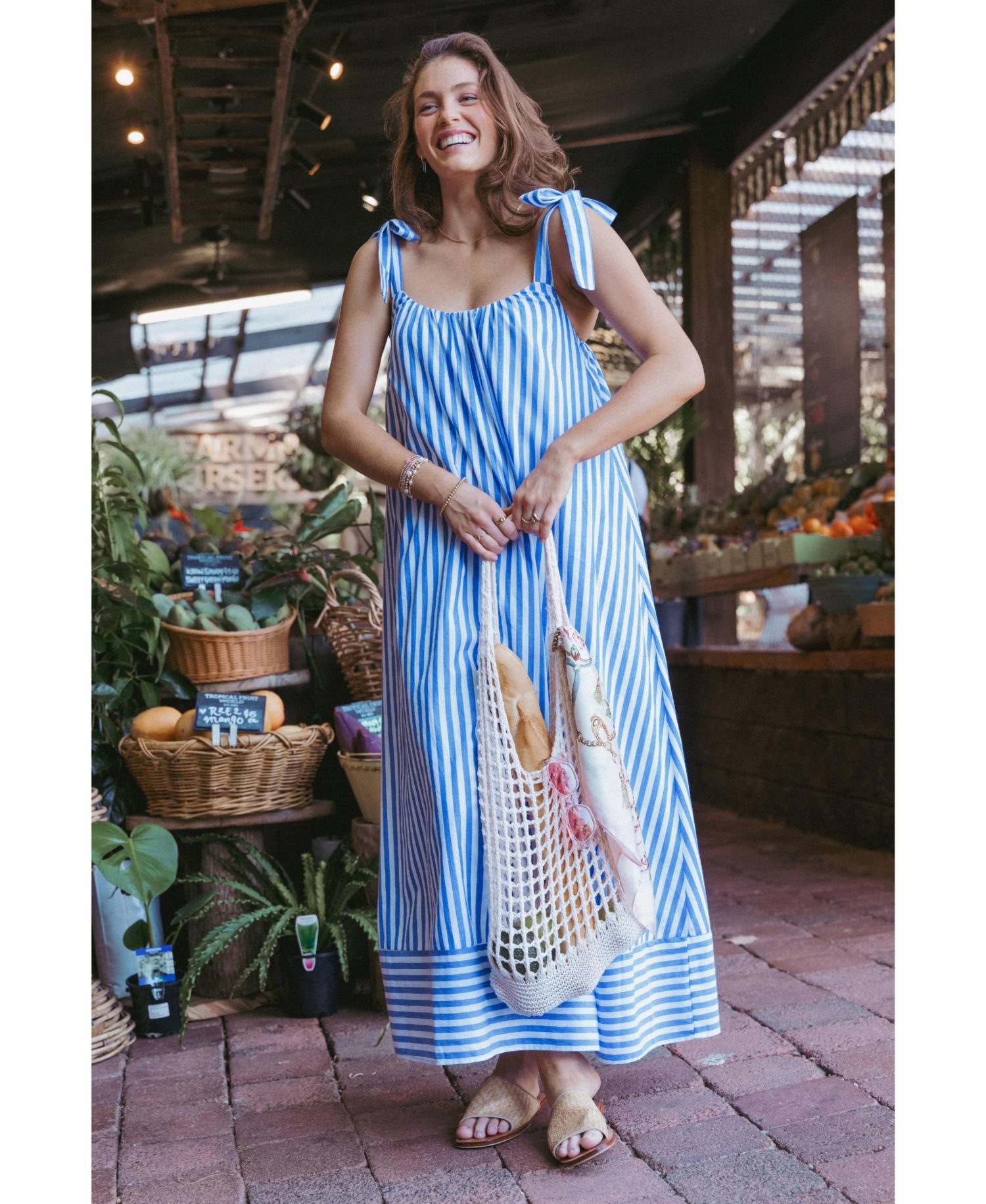 Women's Amber Maxi Square-Neckline Striped Dress