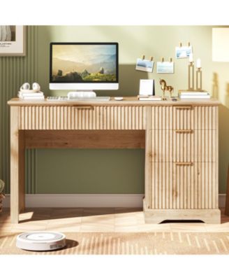 Fluted Executive Desk, Home Office Computer Desk with File Drawer