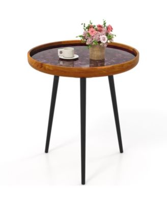 20 Inch Round End Table with Seashell Decoration and Epoxy Resin Finish