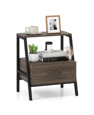 3 Tier Farmhouse Nightstand with Open Shelf