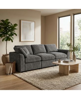 Modern Chenille 3-Seater Sofa with Solid Wood Frame and Throw Pillow