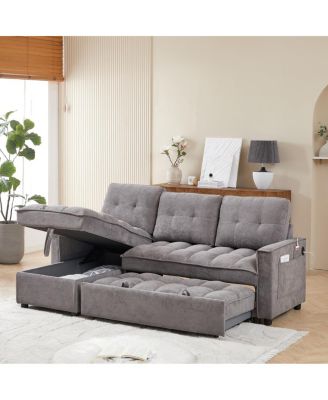 71.3" Reclining Sectional Sofa Bed with USB Ports, Storage and Side Pocket