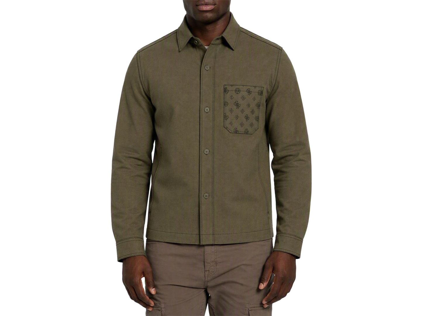 Мужские куртки GUESS Samoa Long-Sleeve Regular-Fit Shacket, цвет: Lizard — фото 1